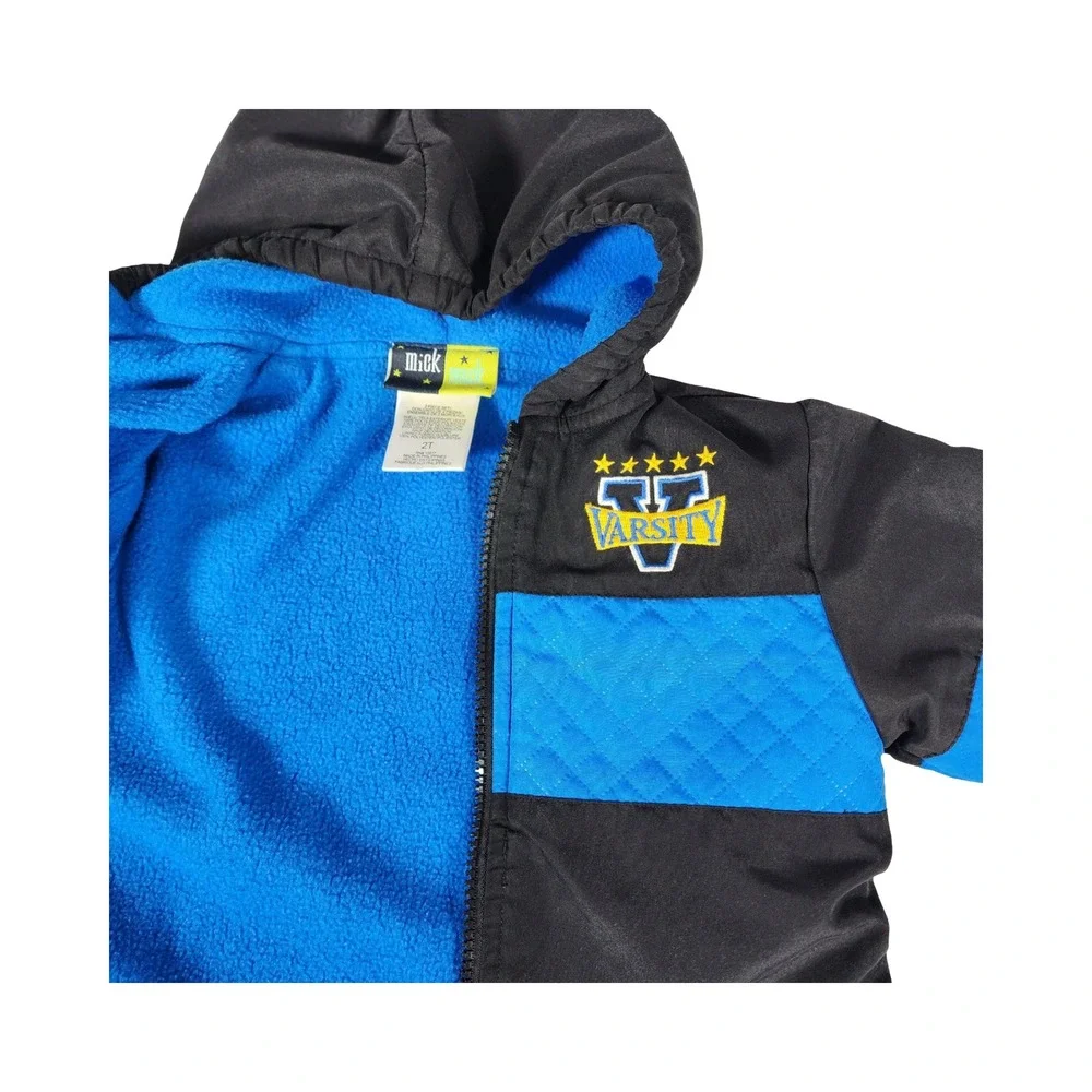 Mick Mack LTD‎ Toddler Boy 2T Black Blue Varsity Hooded Fleece Lined Jacket